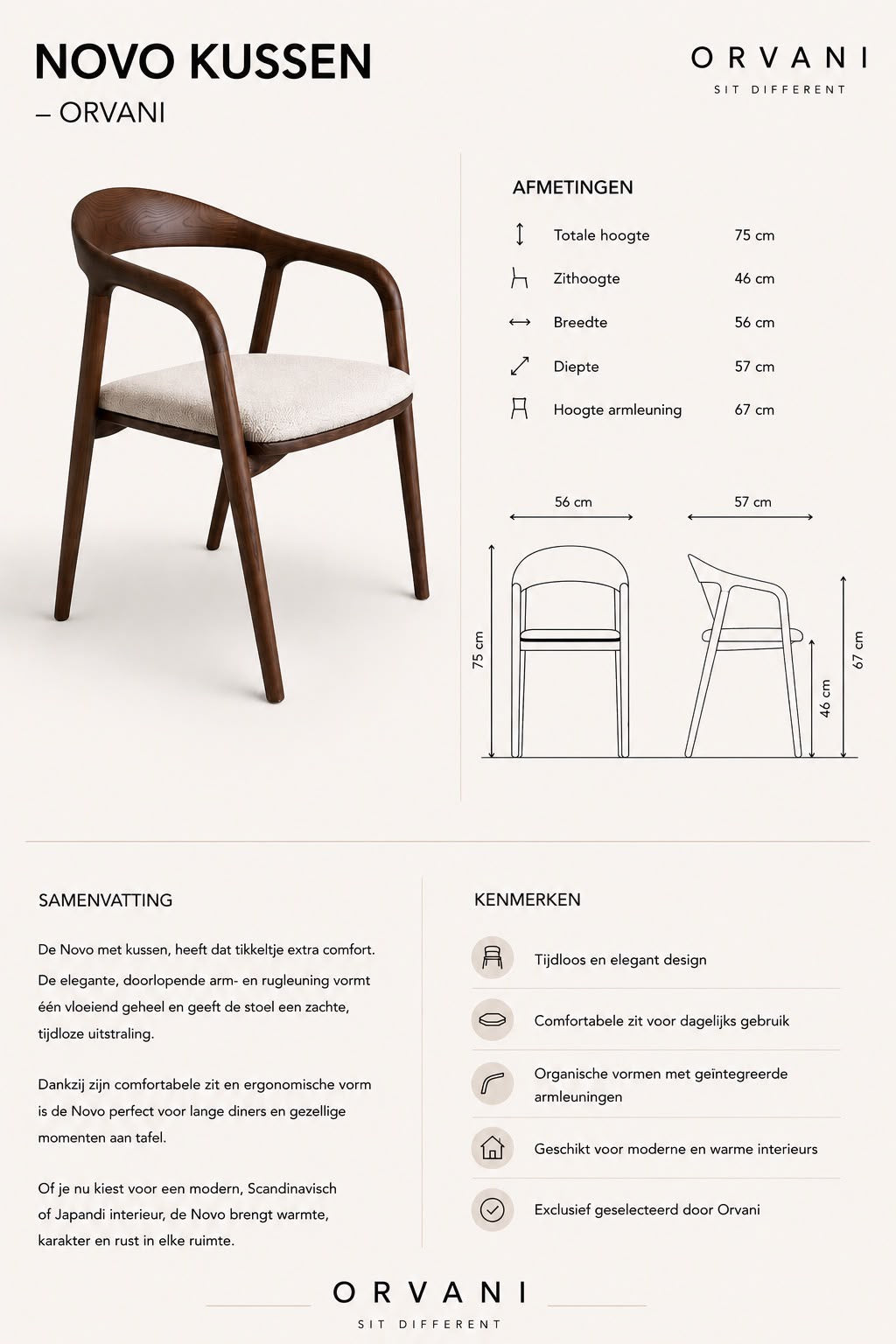 Technische fiche Novo cushion walnut