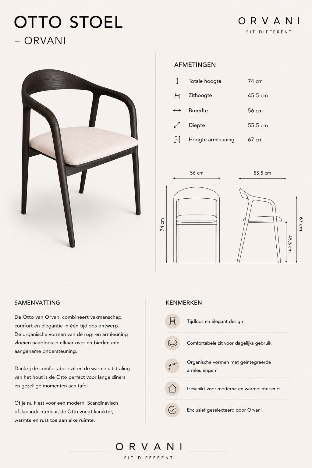 Technische fiche Otto cushion dark walnut